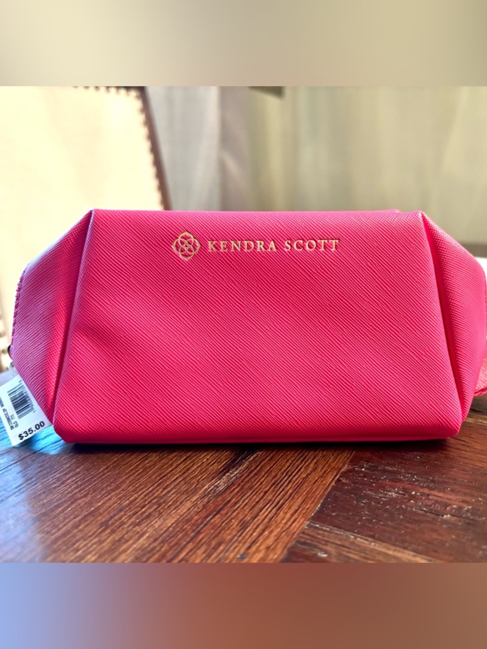 Kendra Scott Hot Pink Saffiano Cosmetic Pouch with Gold Logo